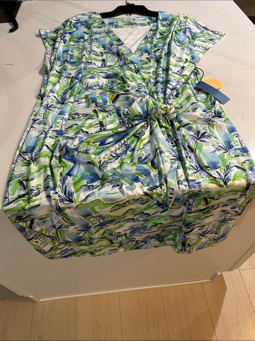 Caribbean Joe Blue & Green Wrap-Style Midi Dress